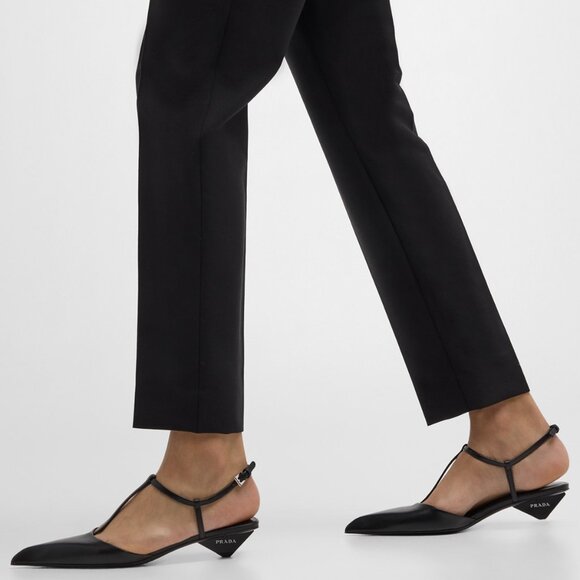 PRADA Modellerie Pointed Toe T Strap Ballerina Ballet Pumps Kitten Heels - Picture 4 of 15